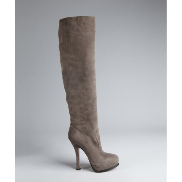 PRADA BOOTS GRAY SUEDE LEATHER TALL KNEE HIGH PLATFORM sz 40 / 10 - Picture 1 of 11